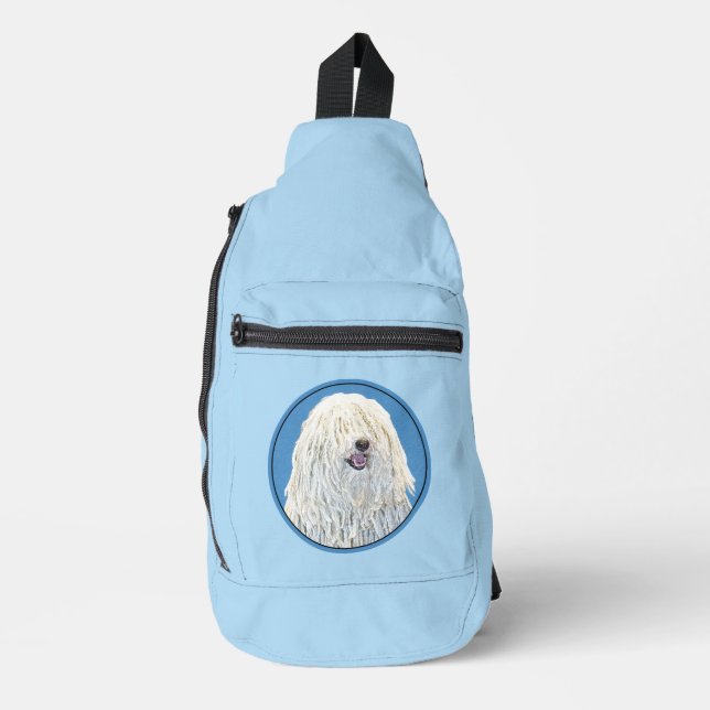 Puli Painting White Cream Cute Original Dog Art Sling Bag (Front)