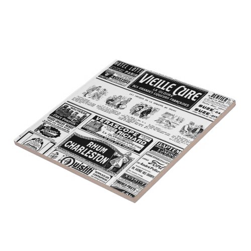 Pulicidad old black and white newspaper ceramic tile