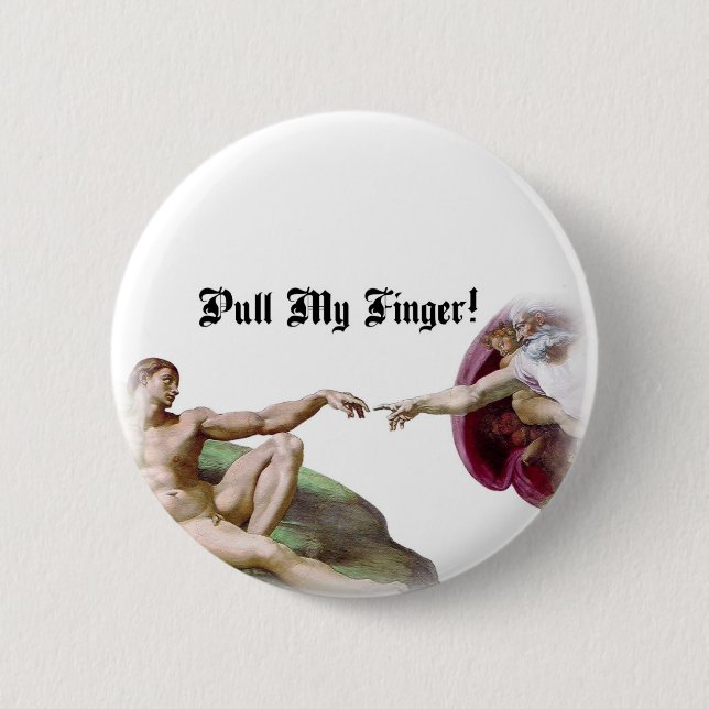 Pull My Finger - Michelangelo Creation Fart Humor Button (Front)