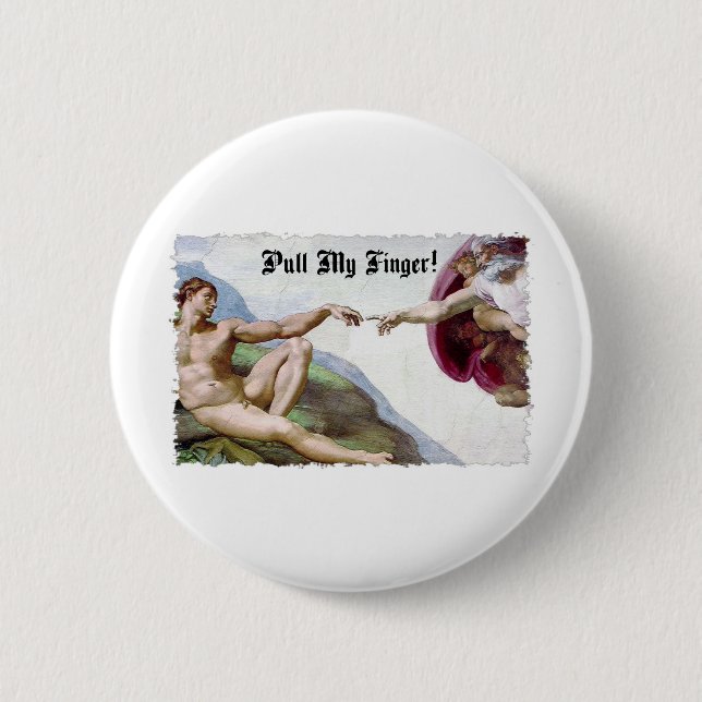 Pull My Finger - Michelangelo Creation Fart Humor Pinback Button (Front)
