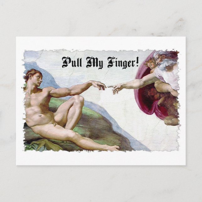 Pull My Finger - Michelangelo Creation Fart Humor Postcard (Front)