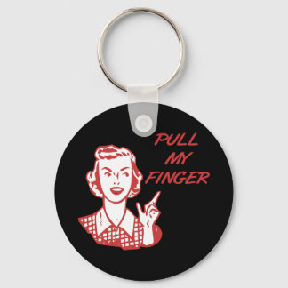Pull My Finger Retro Housewife Red Keychain