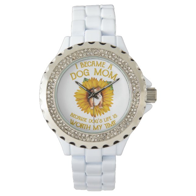Pulldog Inside Sunflower A Dog Mom Dog's Life Gift Watch (Front)
