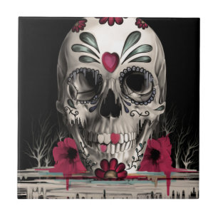 Pulled sugar, melting sugar skull tile