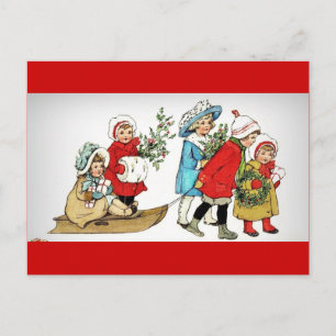 Pulling a Christmas Sled Holiday Postcard