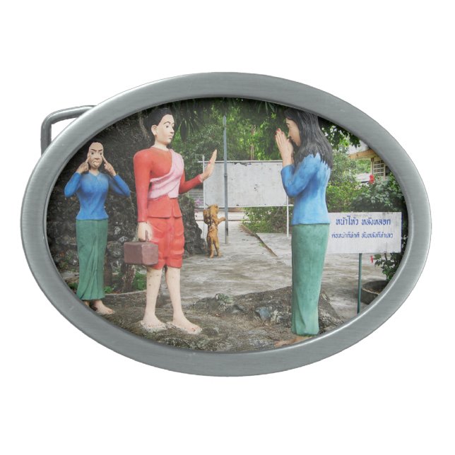 Pulling Faces Behind Your Back Oval Belt Buckle (Front)