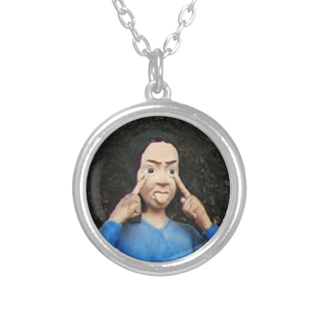 Pulling Faces Behind Your Back Silver Plated Necklace (Front)