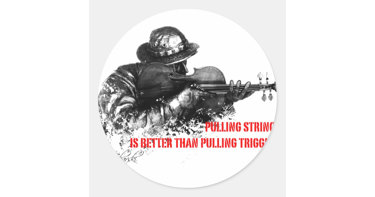 Pulling strings violin classic round sticker Zazzle