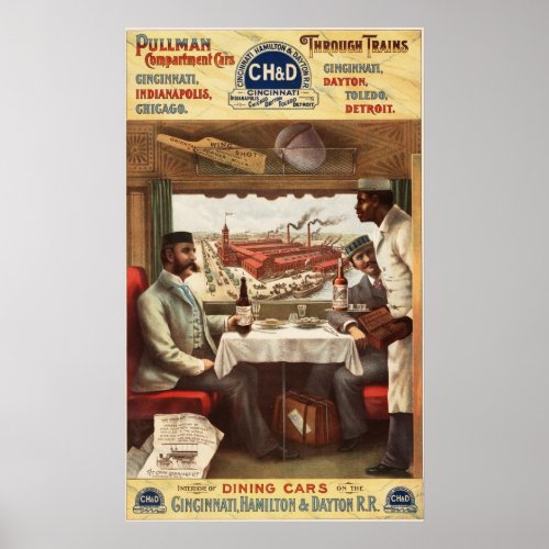 Pullman dining car on train poster