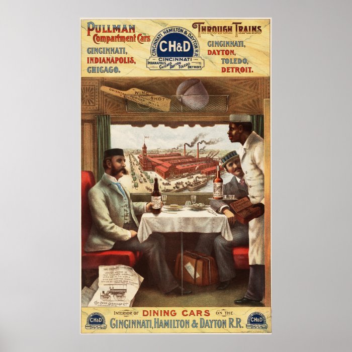 Pullman dining car on train poster