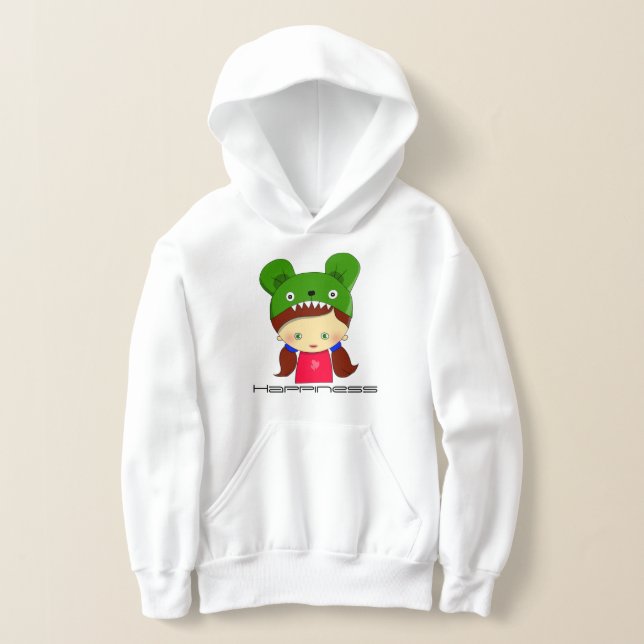 Pullover White Graphic Hoodie for Girls (Laydown)