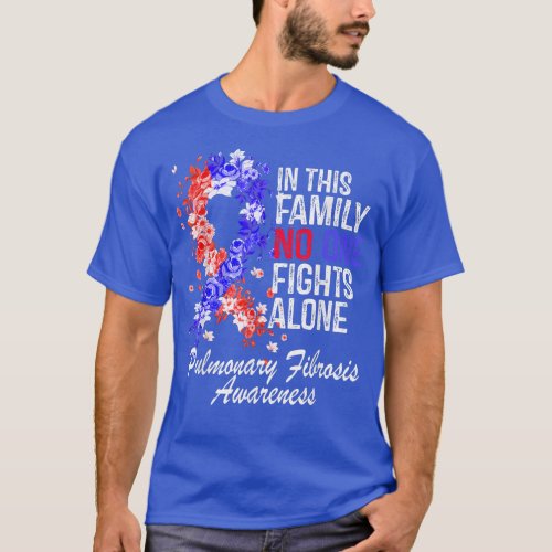 Pulmonary Fibrosis Awareness  Blue Red Flower Ribb T_Shirt