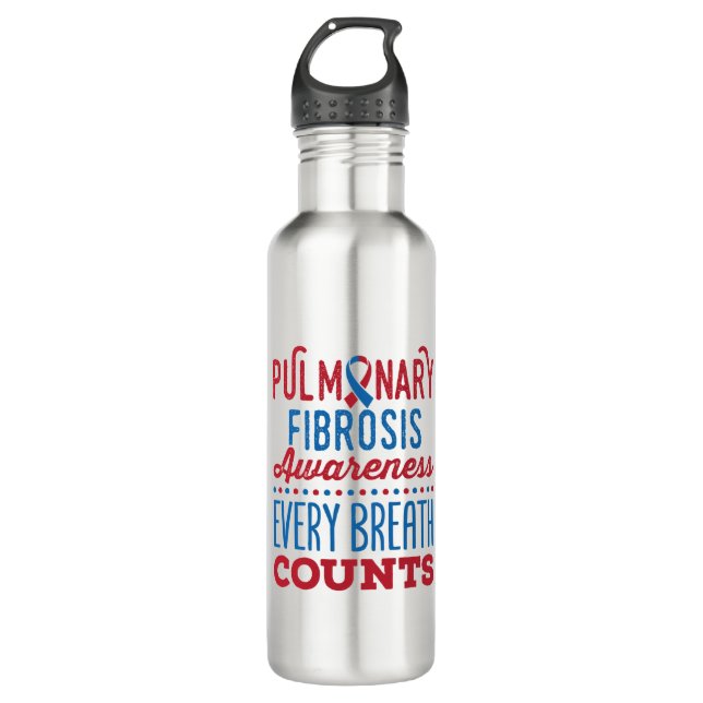 Pulmonary Fibrosis Awareness Every Breath Counts Stainless Steel Water Bottle (Front)