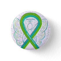 Pulmonary Fibrosis Awareness Ribbon Angel Button