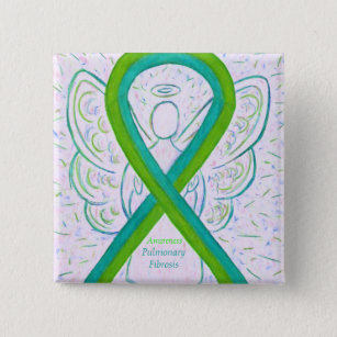 Pulmonary Fibrosis Awareness Ribbon Angel Button