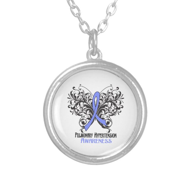 Pulmonary Hypertension Awareness Butterfly Silver Plated Necklace (Front)