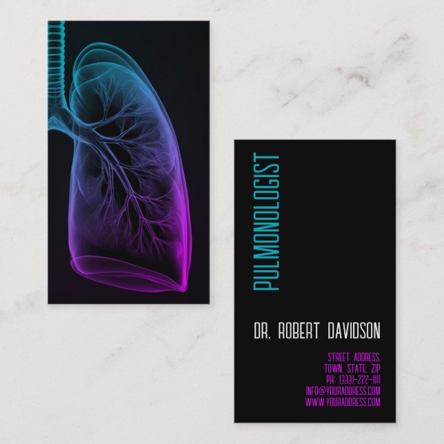 Pulmonary Lungs Disease Doctor Simple Black Business Card (Front/Back)
