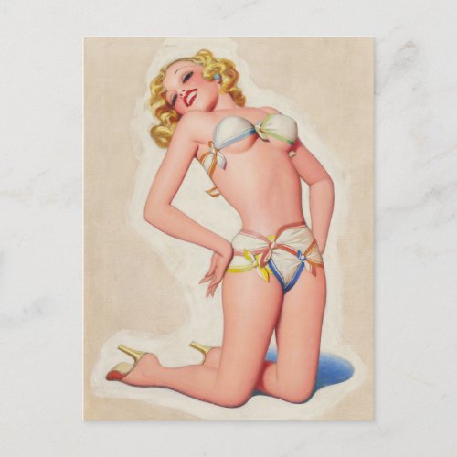 Pulp Blonde in Bikini Pinup Postcard