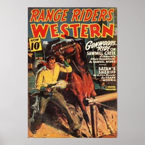 Pulp Cover Western  Range Riders pulp art Poster