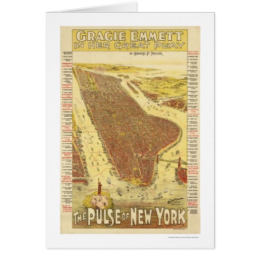 Pulse Of New York Map 1891 Cards (Front)