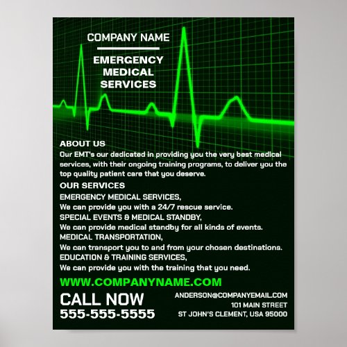 Pulse Rate Design EMT Paramedic Advertising Poster