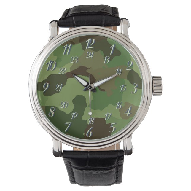 Pulsera Clock Army Green Background Camouflage Watch (Front)