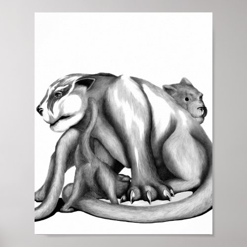 Puma family black and white line art drawing poster