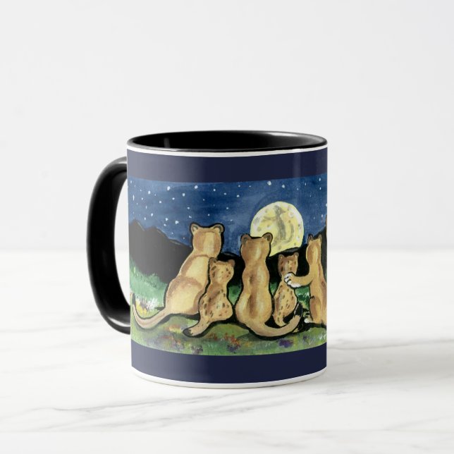 Puma Mountain Lion Family and Moon Designer Mug (Front Left)
