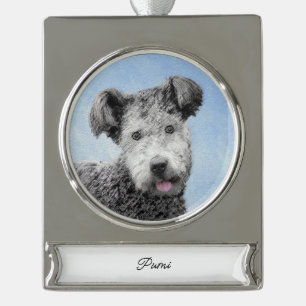 Pumi Painting - Cute Original Dog Art Silver Plate Silver Plated Banner Ornament