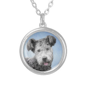Pumi Painting - Cute Original Dog Art Silver Plated Necklace