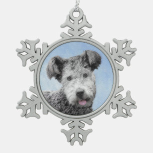 Pumi Painting - Cute Original Dog Art Snowflake Pewter Christmas Ornament