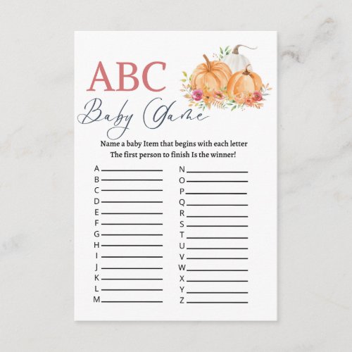 Pumkin ABC baby shower game  Enclosure Card