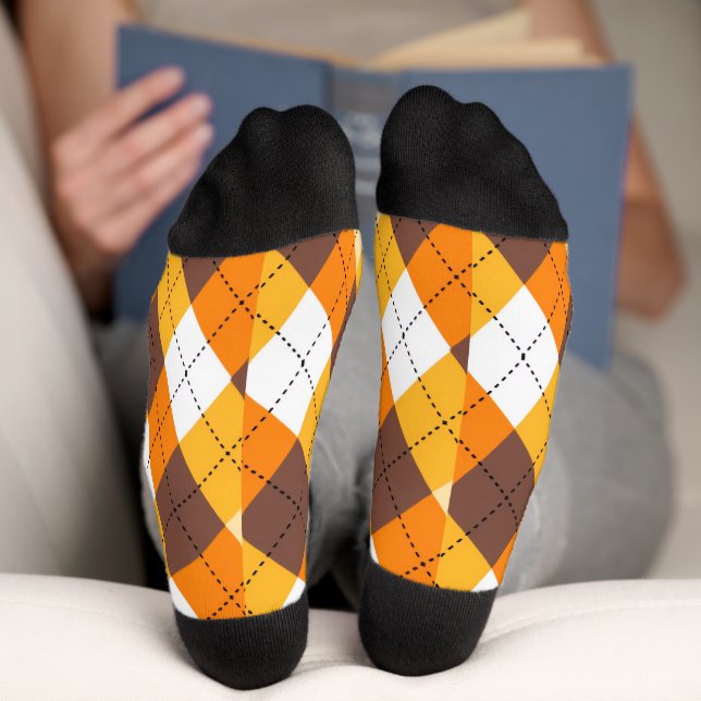 Pumkin Orange Checkered Pattern Socks (Bottom)