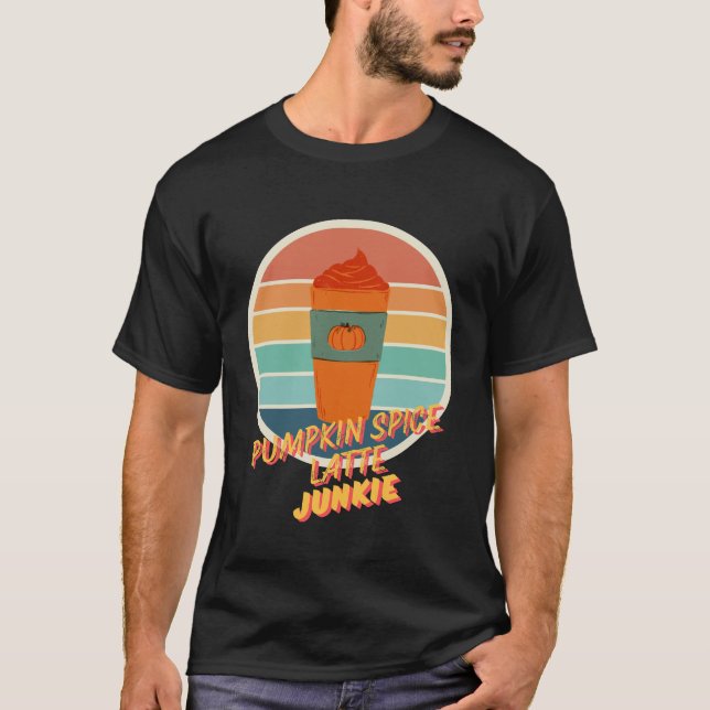pumkin spice latte junkie retro halloween T-Shirt (Front)