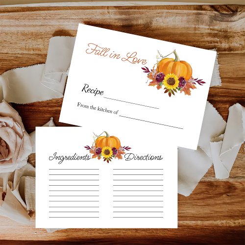 Pumkpkin Fall Bridal Shower Recipe Note Enclosure Card