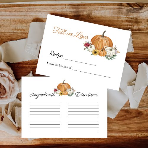 Pumkpkin Fall Bridal Shower Recipe Note Enclosure Card