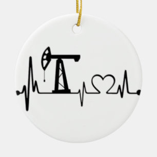 Pump Jack Heartbeat Ceramic Ornament