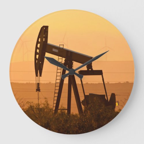 Pump Jack Pumping Oil In West Texas USA Large Clock