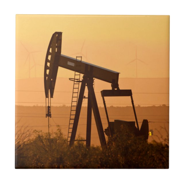 Pump Jack Pumping Oil In West Texas, USA Tile (Front)