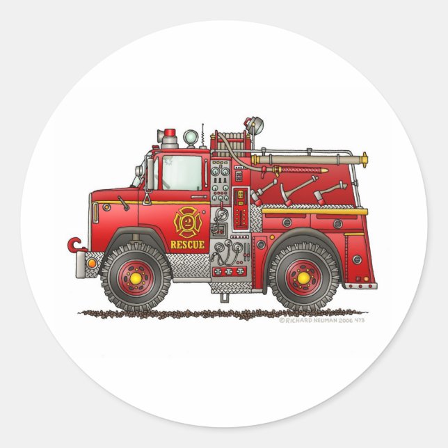Pumper Rescue Fire Truck Firefighter Classic Round Sticker (Front)