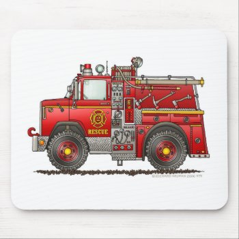 Pumper Rescue Fire Truck Firefighter Mouse Pad by art1st at Zazzle