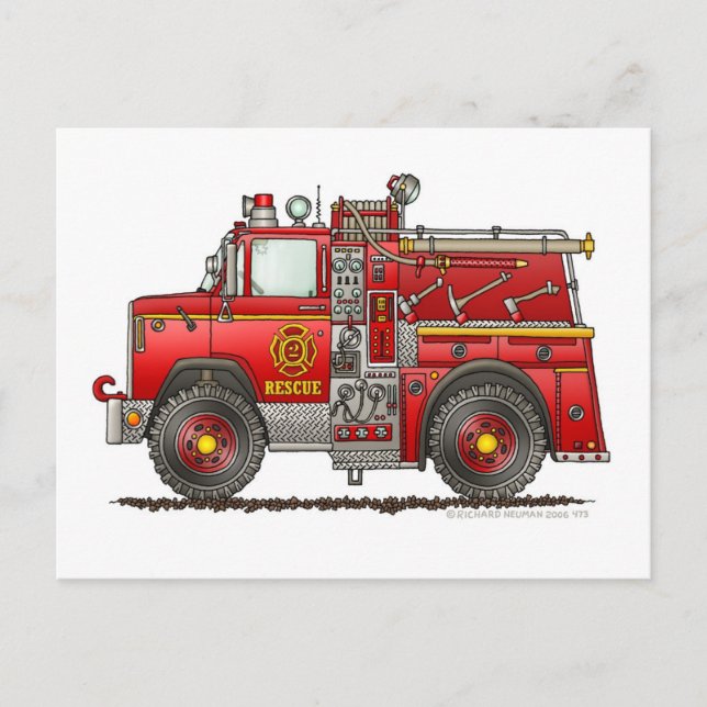Pumper Rescue Fire Truck Firefighter Postcard (Front)