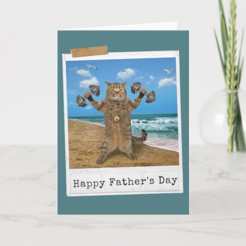 Pumping Iron Cat Happy Fathers Day Card