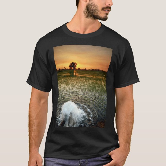 Pumping Water Into A Thai Rice Field At Sunset T-Shirt (Front)
