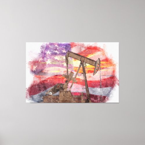 Pumpjack silhouette pastel drawing American Flag Canvas Print