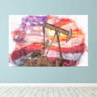 Pumpjack silhouette pastel drawing American Flag