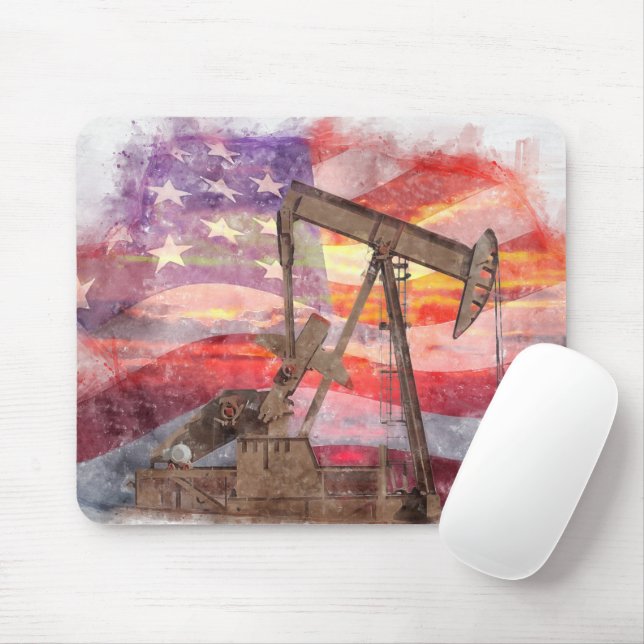 Pumpjack silhouette pastel drawing American Flag Mouse Pad (With Mouse)