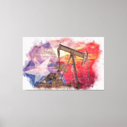 Pumpjack Texan icon pastel drawing with Texas Flag Canvas Print