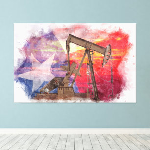 Pumpjack Texan icon pastel drawing with Texas Flag Canvas Print