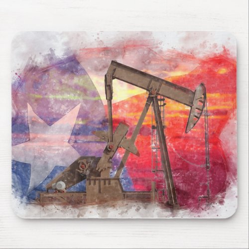 Pumpjack Texan icon pastel drawing with Texas Flag Mouse Pad